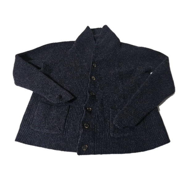 Line Of Trade Other - Line of Trade Men's Sz L Charcoal Gray 100%‎ Shetland Wool Cardigan Sweater Fish